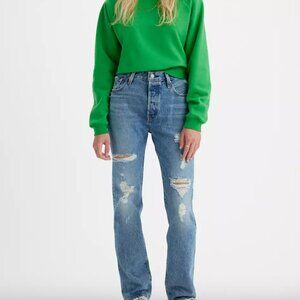 Levis 501 original fit high-rise ripped jeans